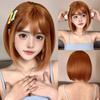 Short Orange Straight Bob Hair Synthetic Wigs with Bangs Orange Colorful Cosplay Party Wig for Women Heat Resistant Fiber Daily