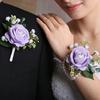 Suit Corsage Wedding Wristlet Band with Faux Pearl Embellished Simulated Roses Bride Groom Romantic Floral Accessories Prom Decoration