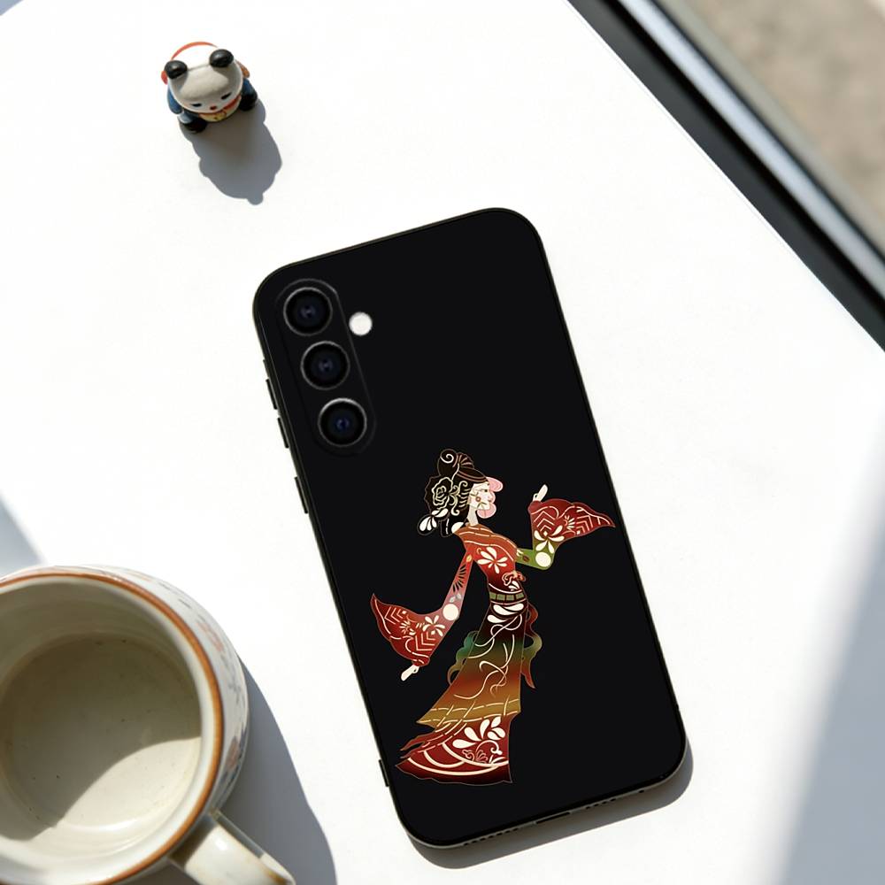 Chinese Shadow Puppetry Phone Case Soft black For Samsung Galaxy A73,A72,A71,A70,A53,A52,A51