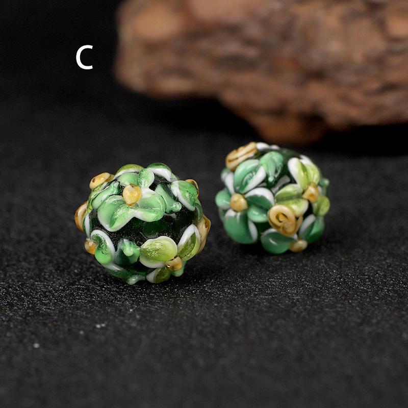 

Цветочные бусины-спейсеры Lampwork в форме бочонка - Милые цветочные DIY аксессуары для ювелирных изделий Approx. 12