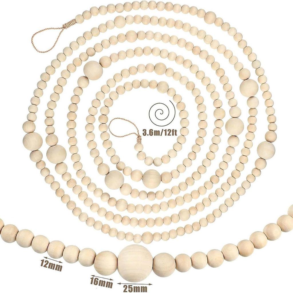 Christmas Wood Bead Garland Hanging Decoration for Wedding Indoor Fireplaces