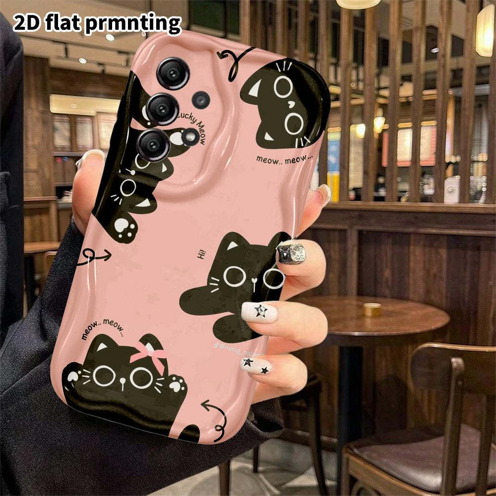 Phone Case: 2D Flat Samsung Galaxy A34 A35 S20 S22 S21 FE Plus Ultra Protective Case, Pink Background with Black Cat, Christmas and Halloween Gift