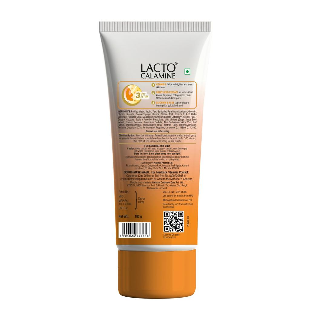 Lacto Calamine 3-in-1 Vitamin C Face Scrub Mask Wash 100ml Brightening Multi-Action Skincare