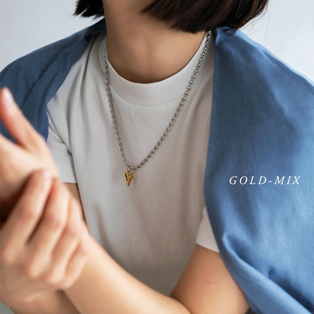 JewelVOX Necklace for Surgical Stainless Ball for Adults [JewelVOX] Women, Steel, Heart, Hypoallergenic, Chain, (Silver)