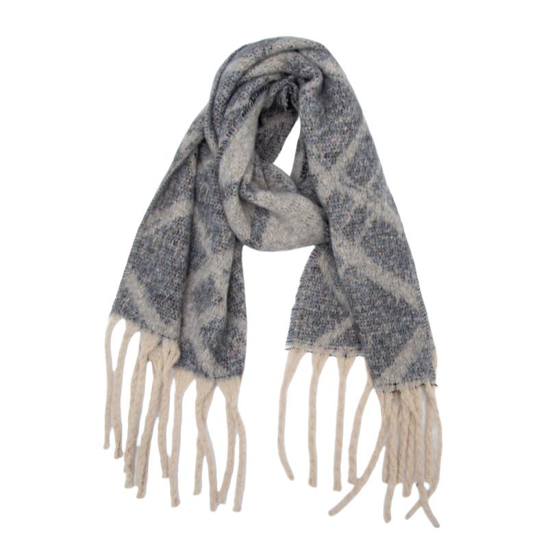 Autumn and winter new loop yarn imitation mohair jacquard double grid scarf