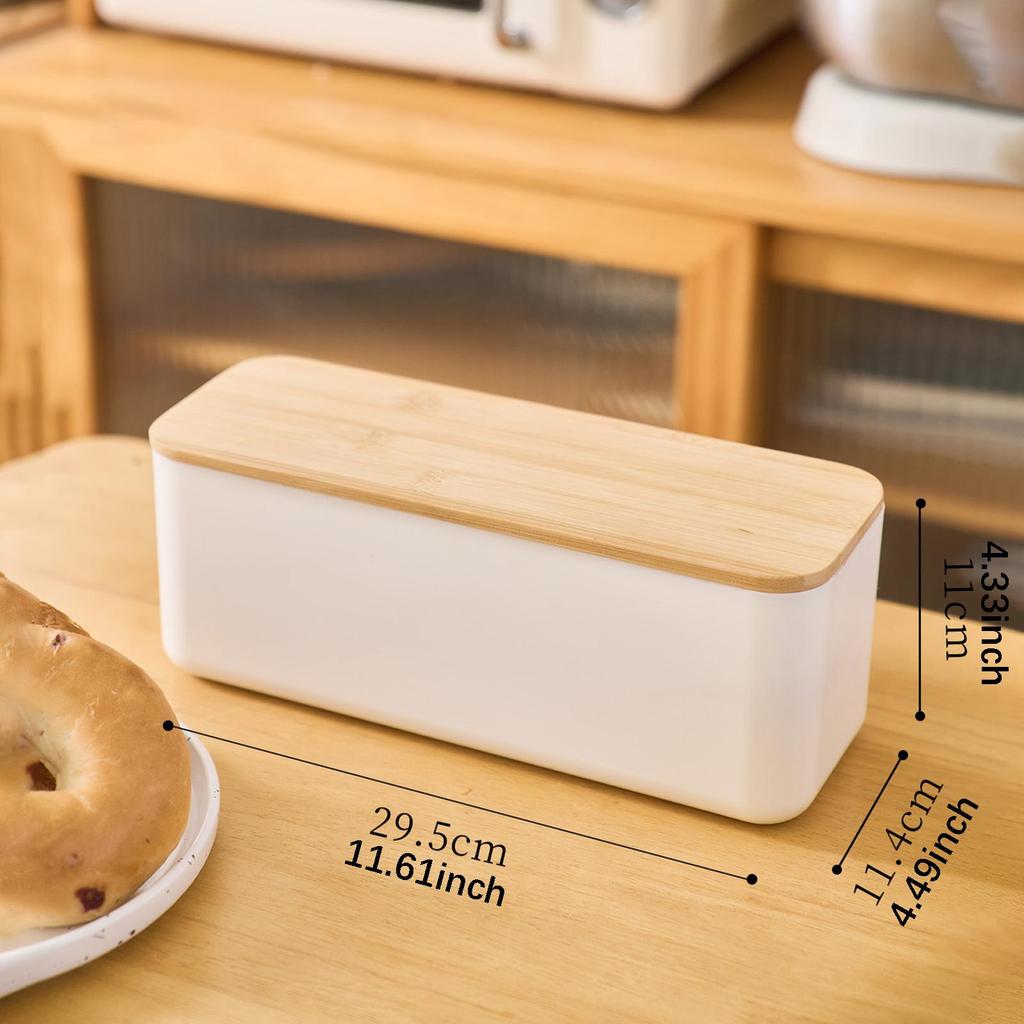 Rectangular Bread Box with Wooden Lid Multipurpose Storage Container Organizer for Kitchen Countertop Fresh Baked Goods