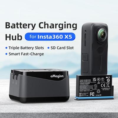 For Insta360 X5 Battery Charger Portable Charging Case Storage Box Charging Hub 3 Slots Charger Compact Camera Accessories