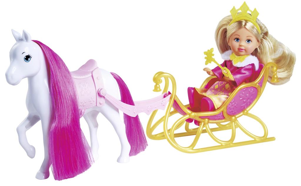 Simba 105733701 Evie Love Princess Ride Toy Doll with Winter Sleigh and Princess Ages Horse, Accessories, 12cm, 3+