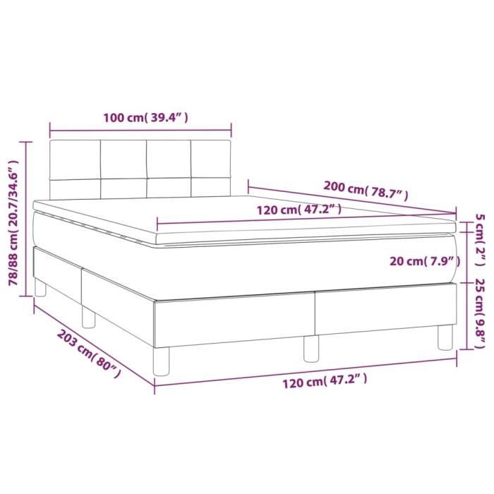 3140601 vidaXL Lit à sommier tapissier avec matelas Gris clair 120x200cm Tissu