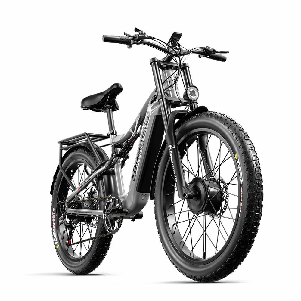 Electric Bicycle Shengmilo 26" 1000Wx2 Motor Full Suspension 48V 17.5AH Adult Ebike Top Speed 45Km/h 7 Speed Grey S600