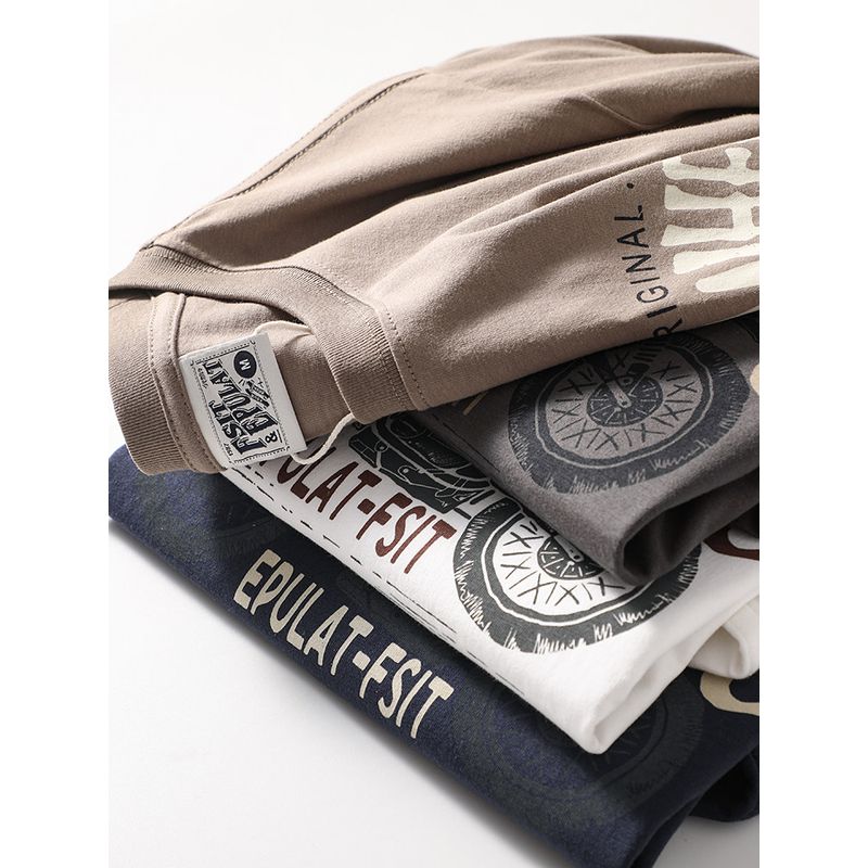 Trendy Retro Cotton Print Long-Sleeved T-shirt Motorcycle