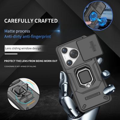 Stoßfeste Rüstungs-Funda für Huawei Pura 70 Pro-Hülle, Schiebekameraobjektiv-Schutzring, Ständer, Telefonabdeckung für Pura70 Pro + Plus Capas