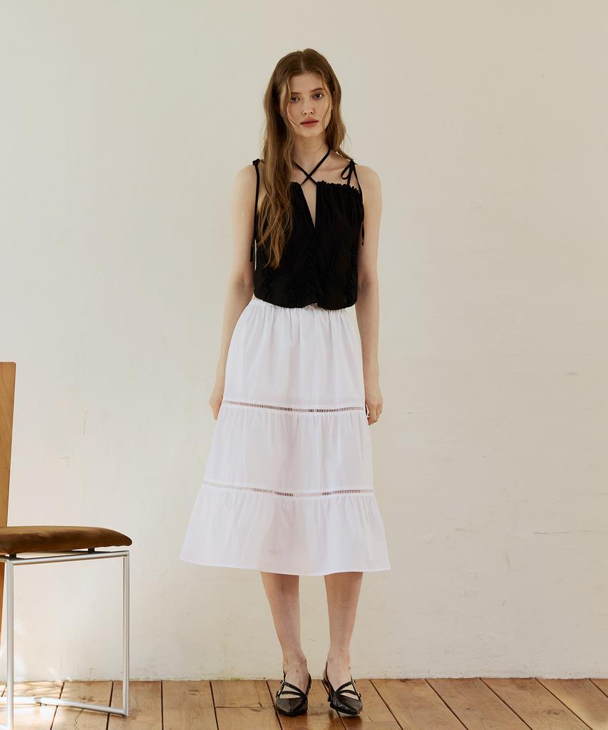 Alikim Muse Tiered Midi Skirt / White