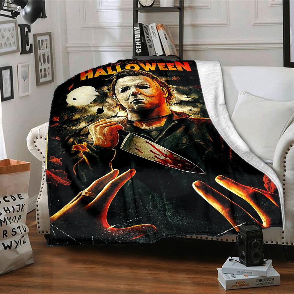 Halloween Horror Movie Poster Flannel Blanket Super Soft Warm Cozy Blanket For Sofa Bed Office Travel Allseason Home Decor Gift