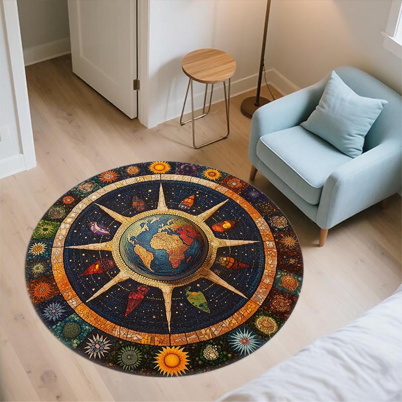 Celestial Elements pattern round rug,Carpet Rug for Living Room Bedroom Sofa Playroom Decor,Non-slip Floor Mat,Holiday Gifts and Birthday Gifts.