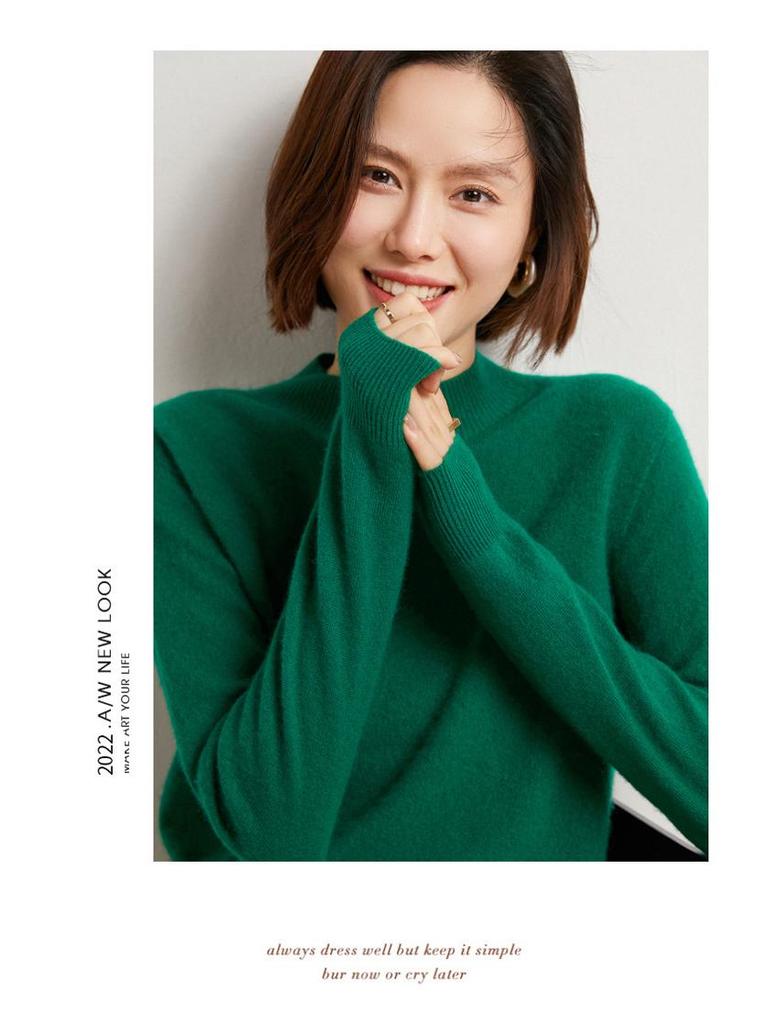 2024 Fall/Winter Women's 100% Wool Semi-High Neck Loose Knitted Sweater