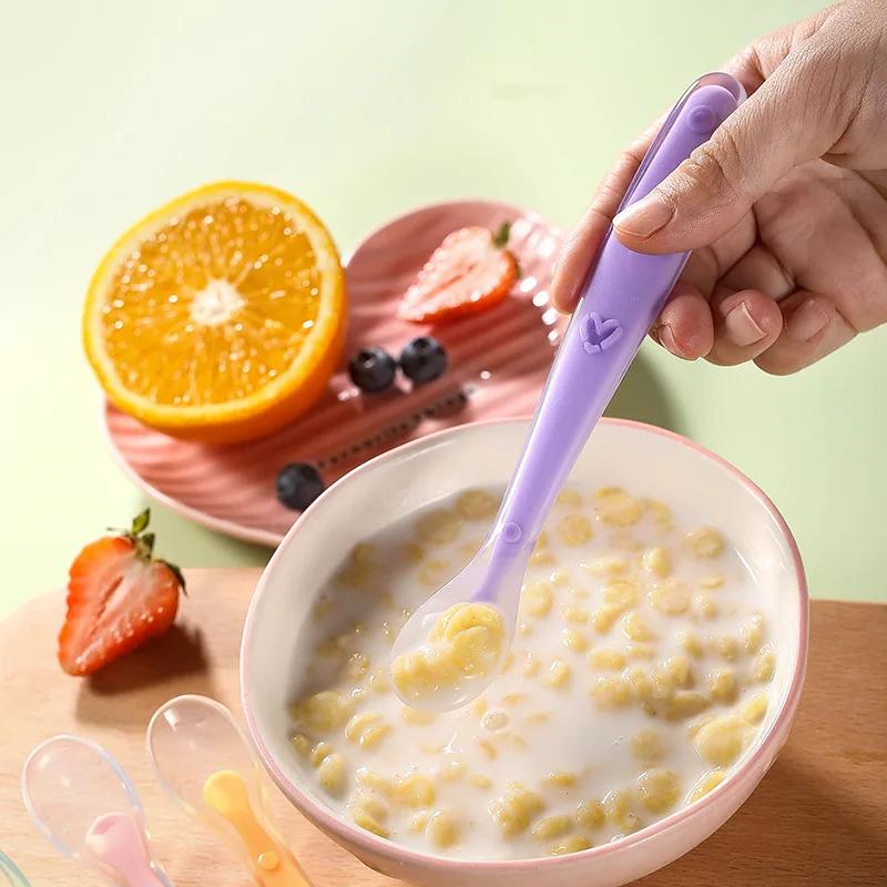 Baby Feeding Spoons Training Children Infant Temperature Sensoning Food Grade Flatware Tableware Cutlery Silicone Spoon With Box