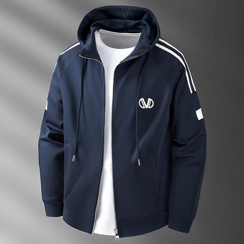 Men's High-End Casual Hooded Sweatshirt - Autumn/Winter Color Block Zipper Jacket with Embroidery