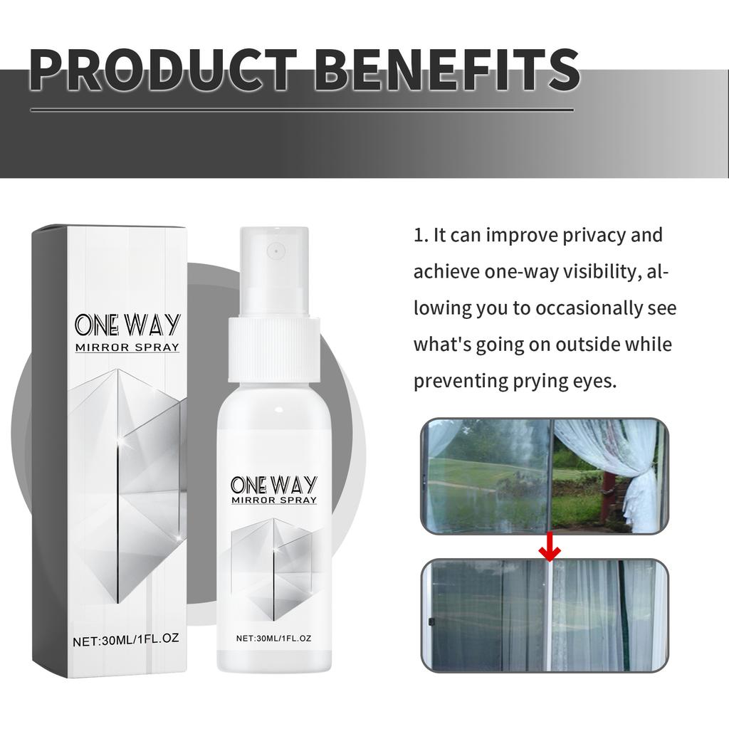 One Way Mirror Spray 30ml Single Sided Reflective Surface Cleaner for Glass Windows and Mirrors for Home Office Use