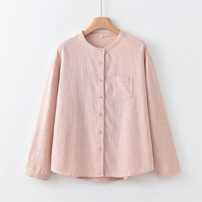 

Johnature Women Vintage Shirts Tops Spring Solid Color Chinese Style Patchwork Pockets Button Blouses XXL світло-рожевий колір
