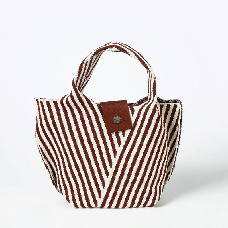 WTEMPO Simple Striped Niche Design Knitted Single-shoulder Tote Bags Women's Commuting Bucket Bags Large Capacity Versatile Bags