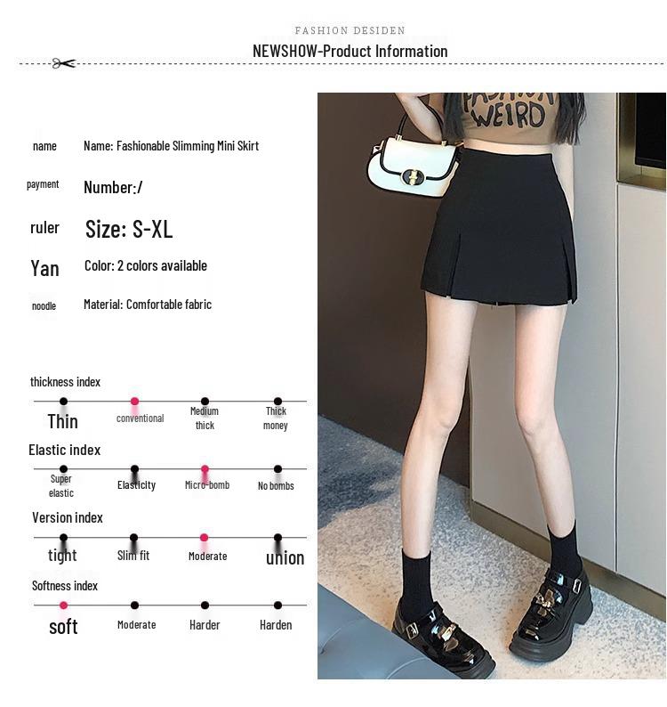 Black A-line Mini Skort for Women - Versatile, High-end Spring/Summer 2024 Fashion.