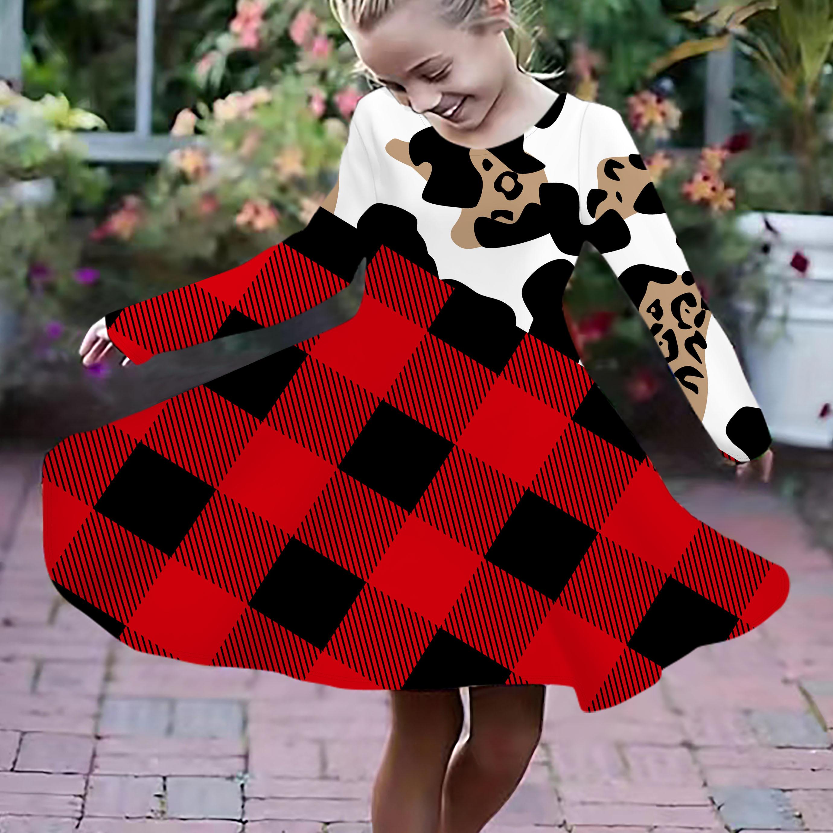 

Повседневное платье для девочек с принтом 3D-красных снежинок, круглым вырезом и длинными рукавами, детское платье принцессы 130 коричневый