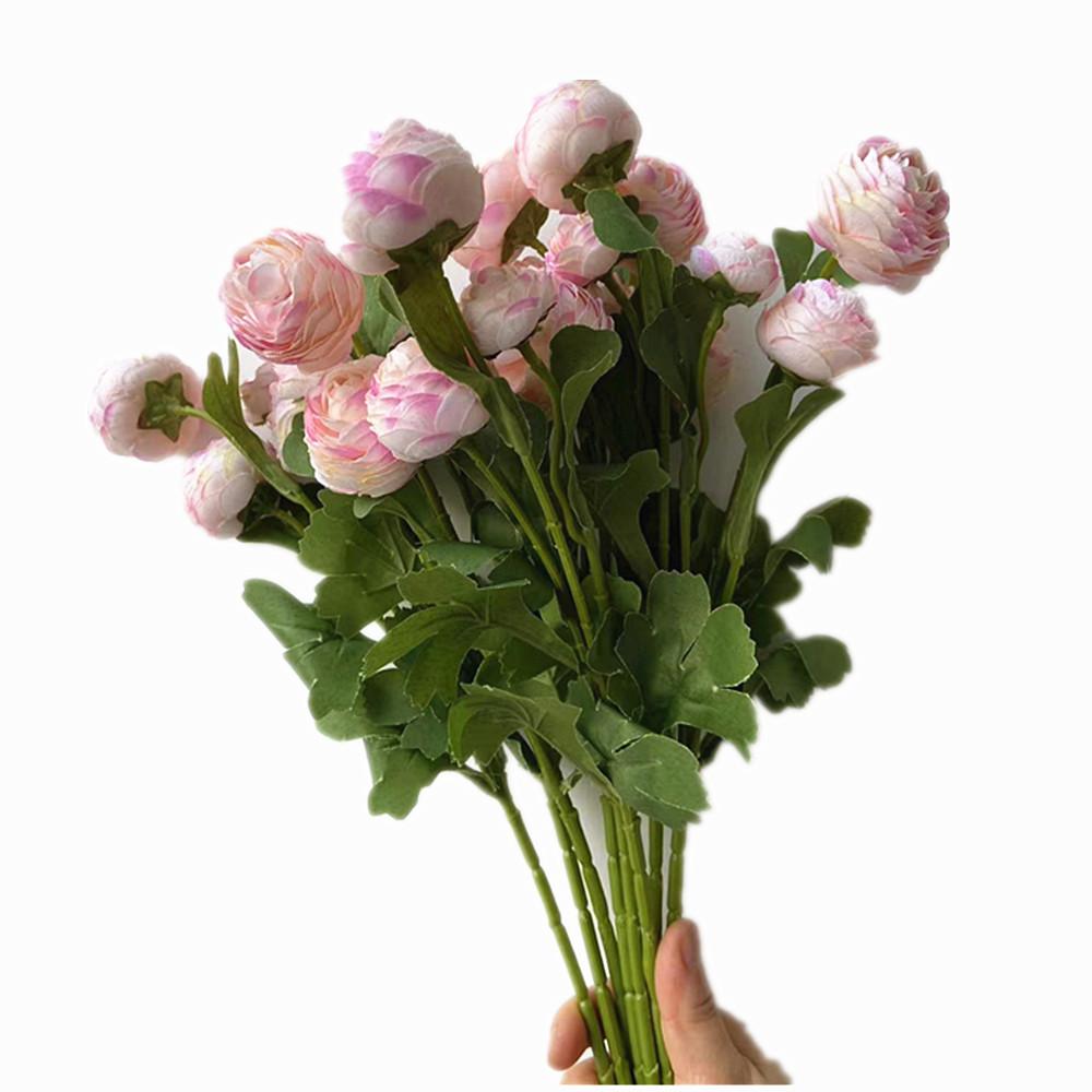 10pcs Artificial Ranunculus Asiaticus Flower Branch 3 Heads Silk Persian Buttercup Blossom for Floral Decoration Peony