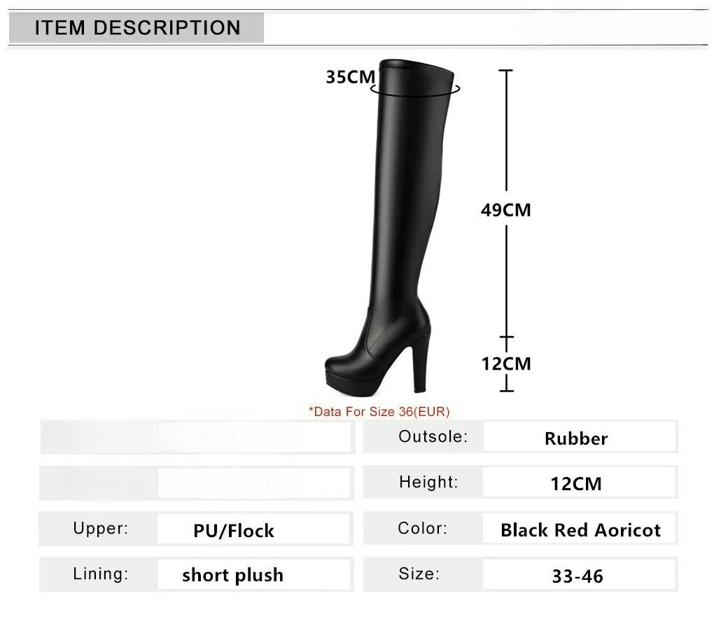 Fashion Female Over The Knee Boots Winter Knee High  Women Platform Boots High Heels Long Boots Ladies Shoe Plus Size 45 46