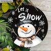 Weihnachts-Holzschild mit entzückendem Schneemannmuster - Rundes Schild "Let It Snow" für Haustür, Wandbehang-Dekor - Idealer Weihnachtsschmuck