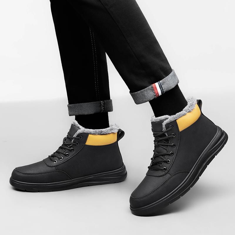 Fashion Fashion Men Lace-Up Boots Men's Outdoor Shoes Genuine Leather Men Winter Plush Snow Boots Male Comfortable High Top Casual Flats