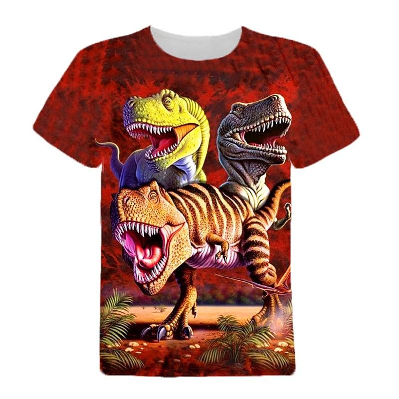 

Kids Boys T shirt Tee Animal Dinosaur Short Sleeve Crewneck Children Top Casual 3D Print Cool Daily Summer Wine 3-12 Years 110cm