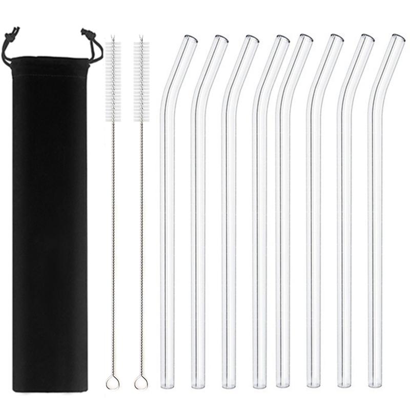 High Borosilicate Glass Straws Eco Friendly Reusable Drinking Straw for Smoothies Cocktails Bar Accessories Straws with Brushes