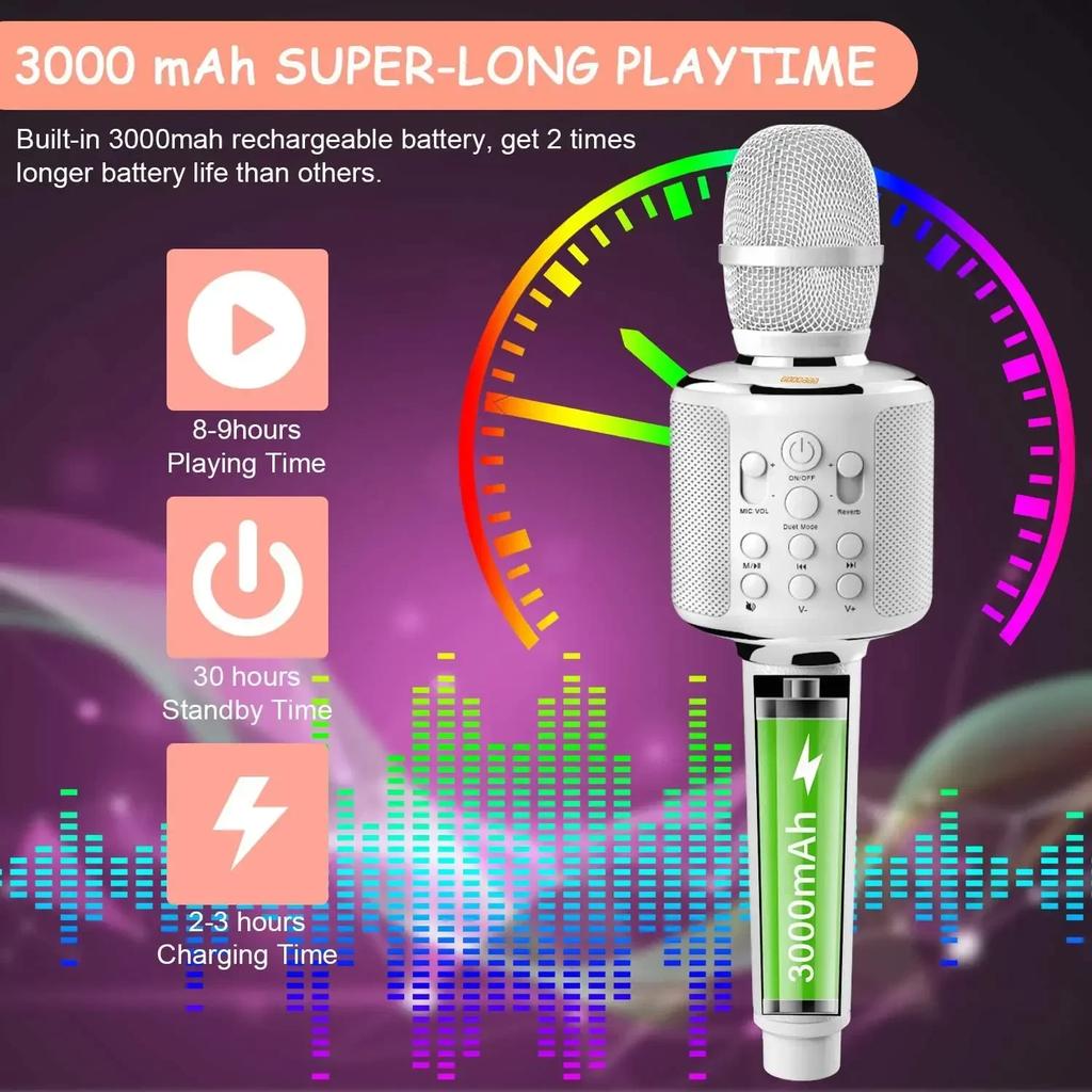 Portable Singing Machine Mic Bluetooth Karaoke Microphone Wireless with Duet Sing/Record/Play/Reverb Adult/Kid Gift for Home KTV