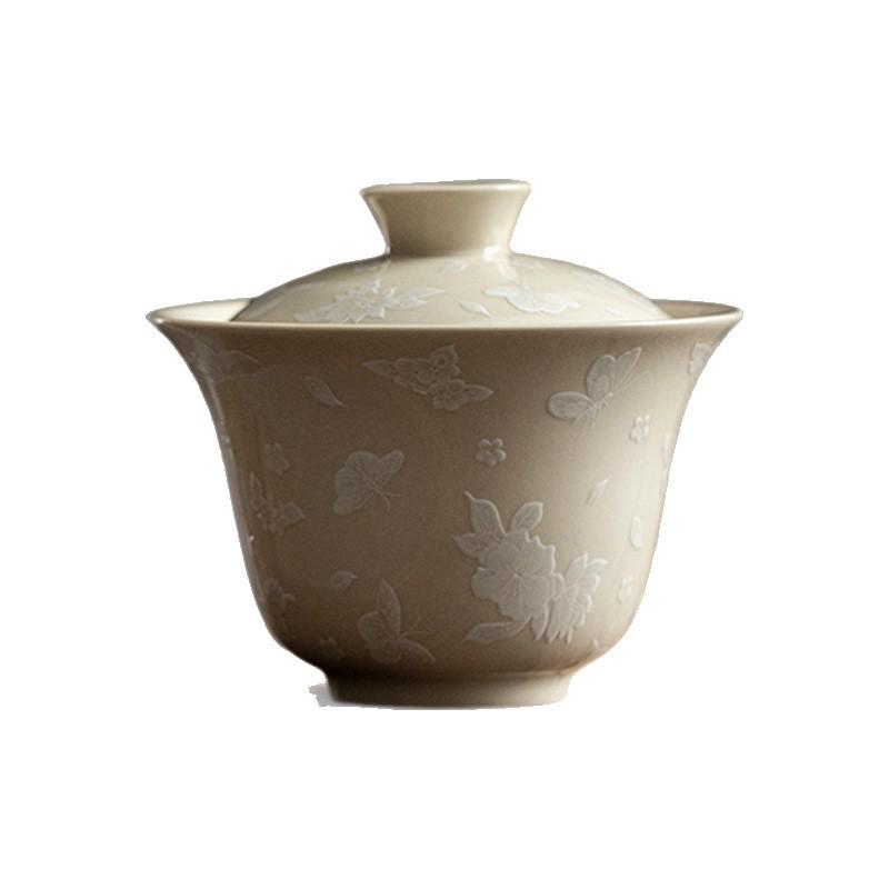 Fragrant Ash Butterfly Gaiwan: Elegant Ceramic Tea Set for Kung Fu Brewing