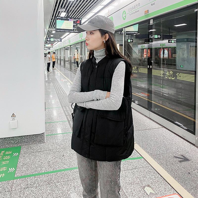 

Fashion Vest Women s Short Korean Version Stand-up Collar Vest Loose Sleeveless Vest Jacket XL чёрный
