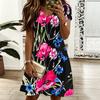 Women V Neck Vivid Blossom Printed Plus Size Summer Short Sleeve Loose Dress