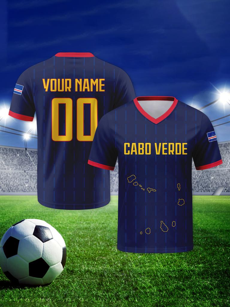 Custom Cabo Verde Soccer Jersey Personalized Name Number Breathable V-neck Football National Team Shirt for Men Youth Women