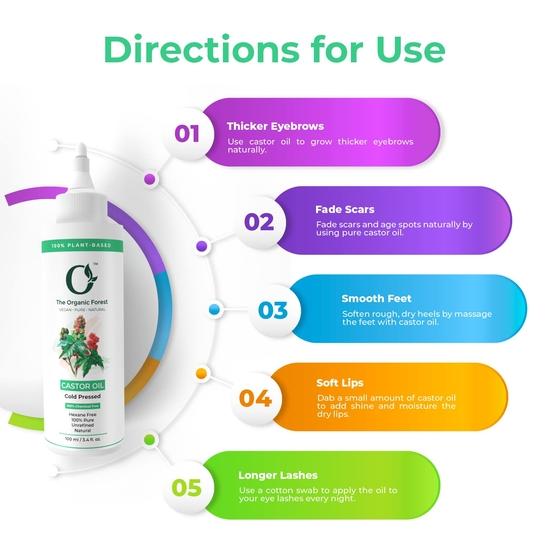 Organic Forest 100% VEGAN Čistý za studena lisovaný ricinový olej pro růst vlasů | Bez hexanu Vlasový olej pro ženy a muže | Ricinový Arandi olej | 100 ML