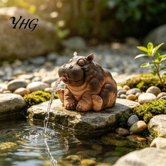 Resin Hippo Figurine Water Spitting Hippopotamus Figurine, Realistic Statue, Animal Sculpture Fountain for Garden Pond Pool Decoration Decorative