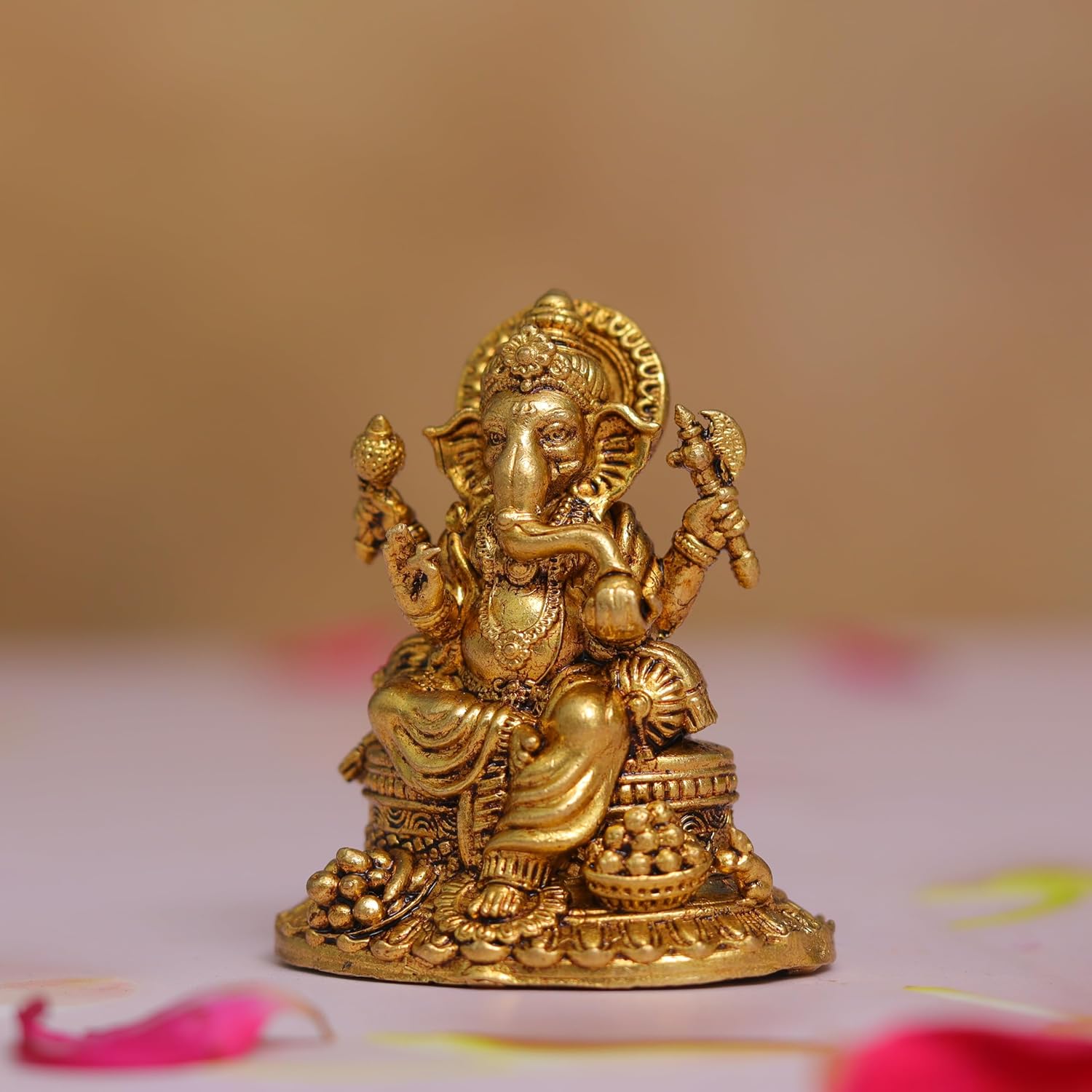 Golden Ganesha Idol, Ganpati Ji, Ganesh Statue, Religious, Brass, Size - Small