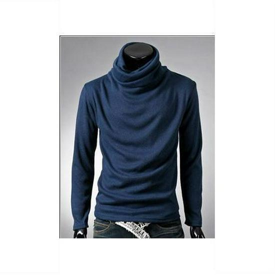 Men's Slim Fit Turtleneck Long Sleeve Shirt - Solid Color, Trendy Loose Pile Collar for Spring & Autumn