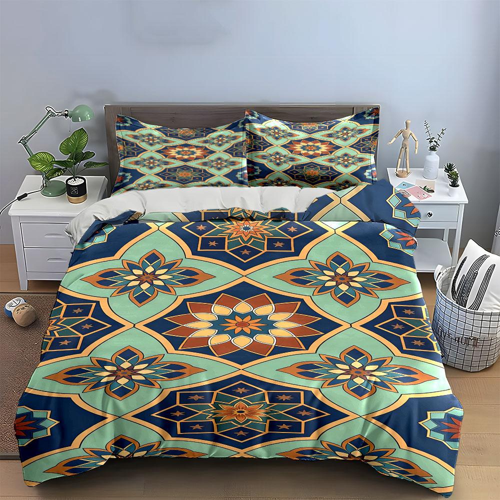 Geometric floral mandala design. Bedding sets Duvet cover sets Duvet covers Pillowcases(1 * Duvet Cover 2 * Pillowcases, without duvet insert)