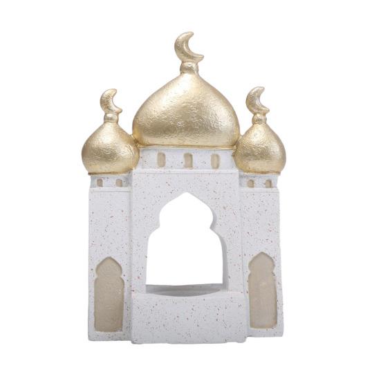 Ramadan Resin Art Statue Islamic Mosque Cultural Ornament Handcrafted Mosque Models Tower Decoration for Eid Home Office Ramadan Mubarak Gift