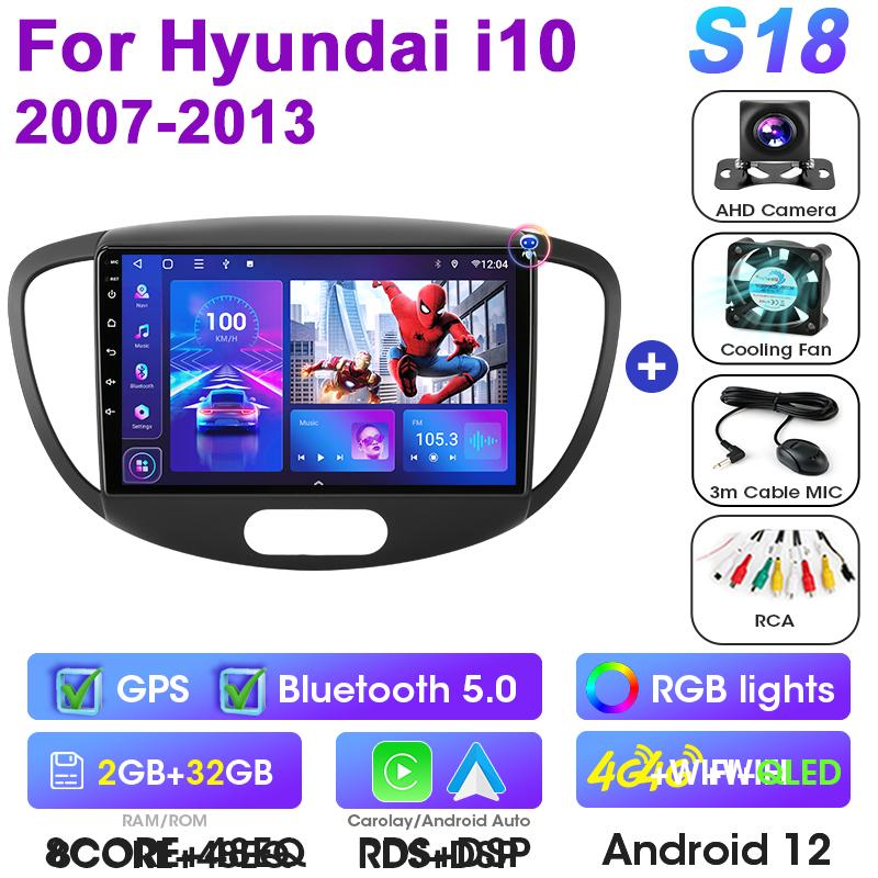 2 Din Android 12 Car Radio For Hyundai I10 2007 - 2013 Multimedia Video Player GPS 4G Carplay Auto Stereo DVD QLED IPS Head Unit
