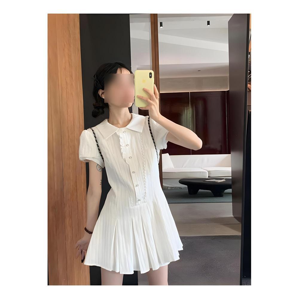 Women's summer new wind white dress waist thin texture a word short skirt
