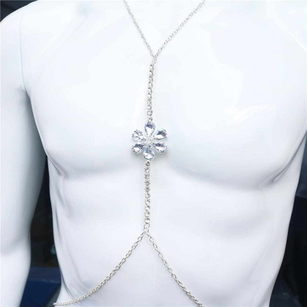 European And American Accessories, Sexy Simple Diamond Chest Chain, One-Piece Flower-Shaped Fashionable Rhinestone Body Chain Women'S Chain