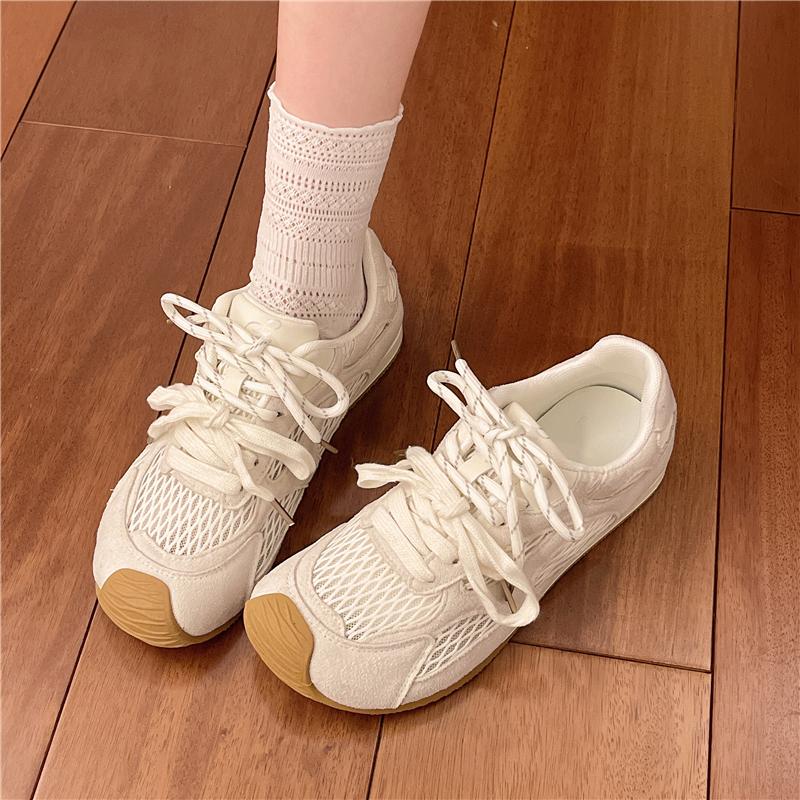 Fashion Women's Luxury Flat Sneakers, Patchwork Leather Shoes, Air Mesh, Running And Walking, Couples Wear, Fall 2025 Designer Retro