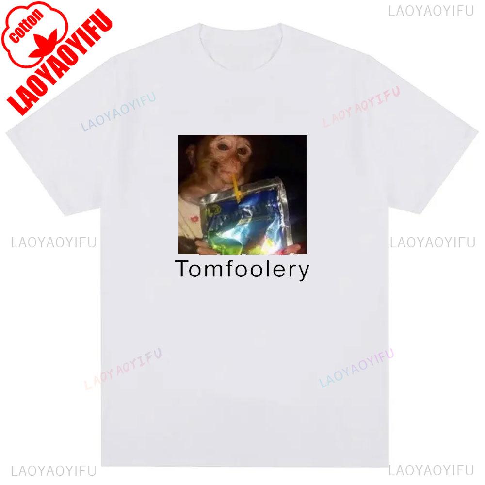 Tomfoolery Monkey Drinking Meme Shirt Funny Monkey Meme Tshirt Tomfoolery Meme Tee Funny Tiktok Gen Z Shirt Summer Cotton Tops