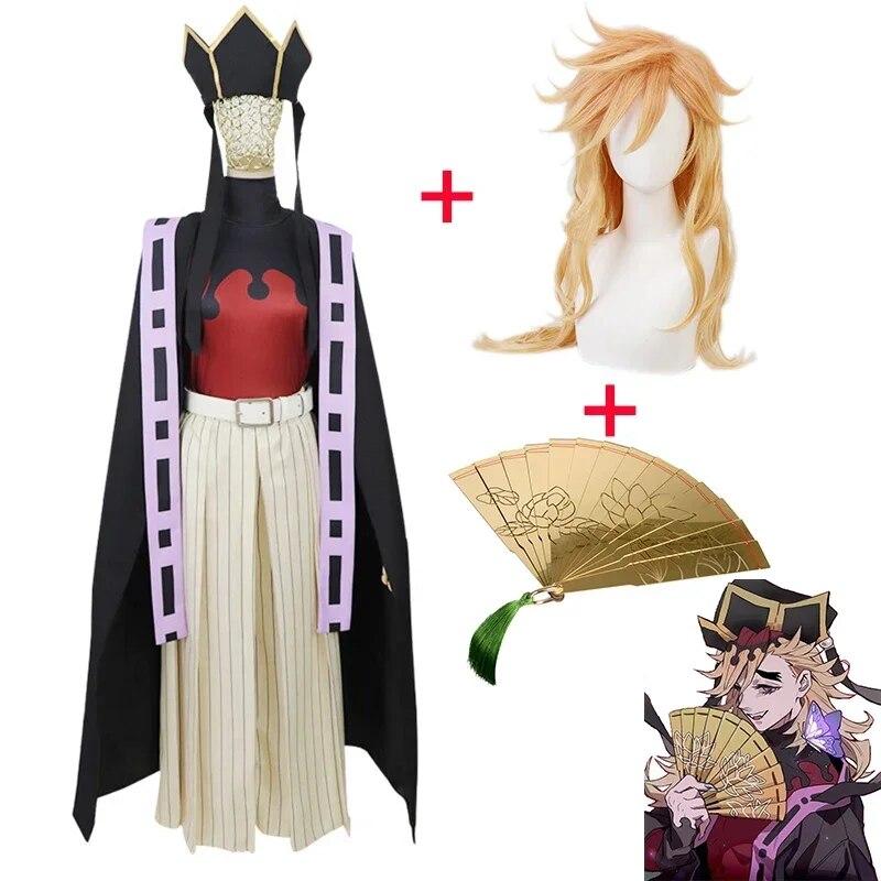

Kimetsu No Yaiba Demon Slayer Juuni Kitsuki Douma Cosplay Costume Хеллоуїн Карнавальний реквізит Lotus Imprint Складний віяло для дорослих S-(Full set+wig)